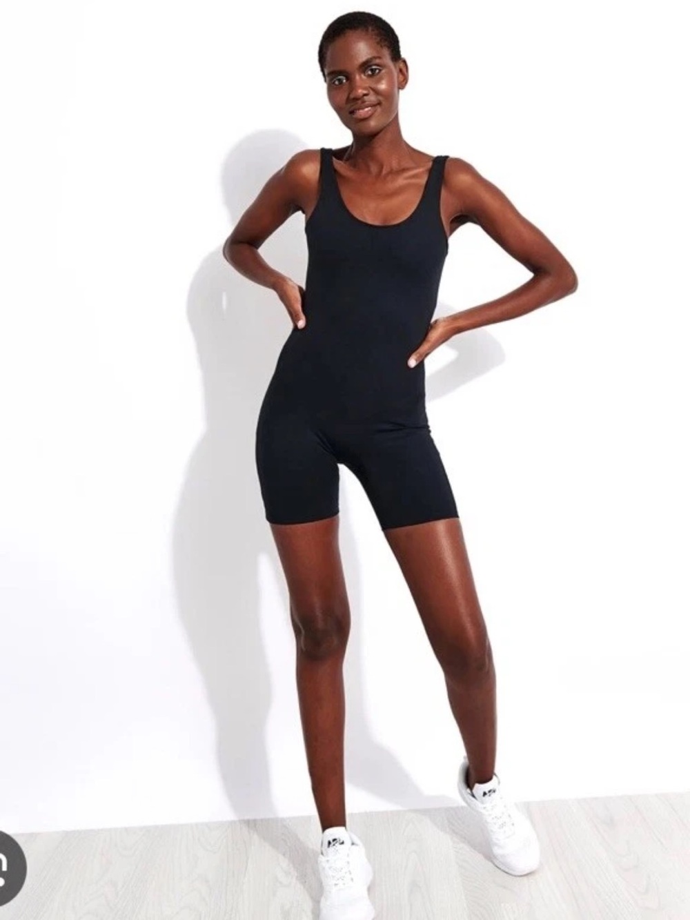 Girlfriend collective Black Women's Scoop Neck Romper Bodysuit